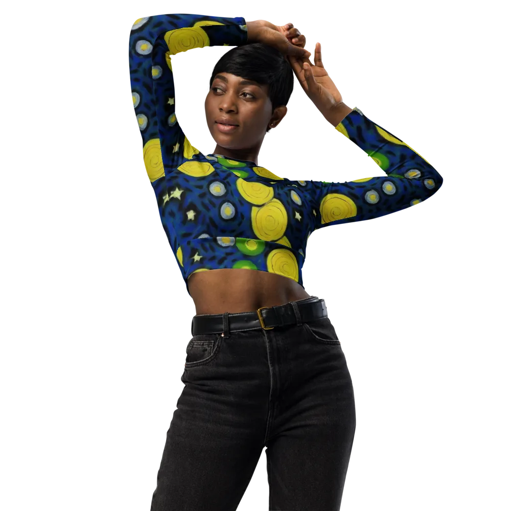 Orbiting Daydream on Long Sleeve Crop Top — Front