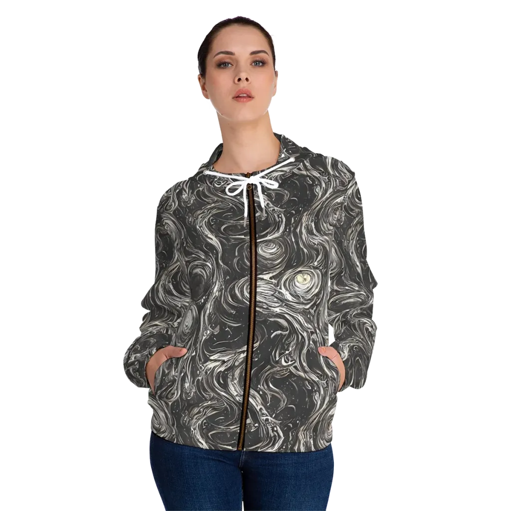 Inkstone Spiral on Women's Full-Zip Hoodie — Front On Person