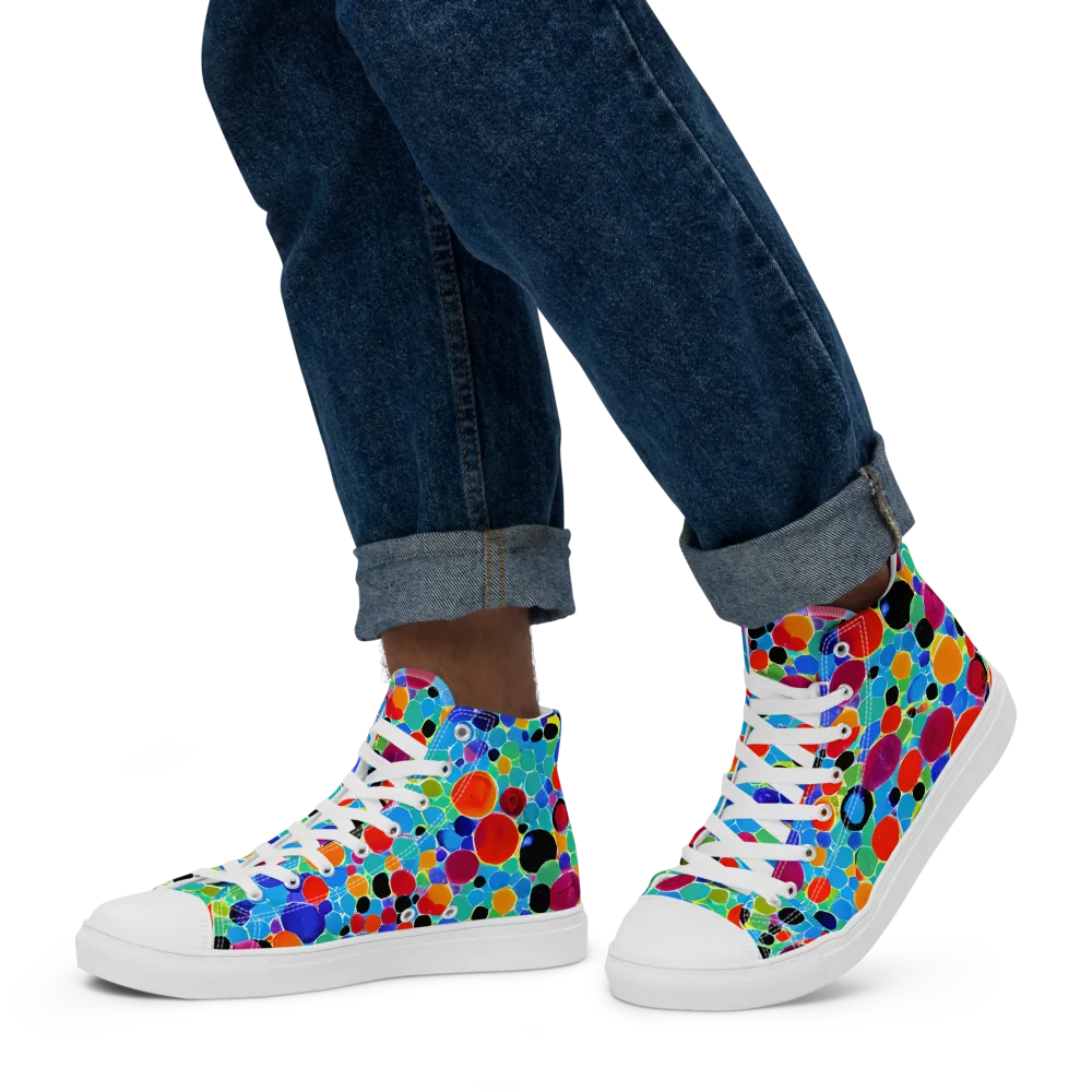 Prismatic Pebbles on Men's High Top Canvas Shoes — Left