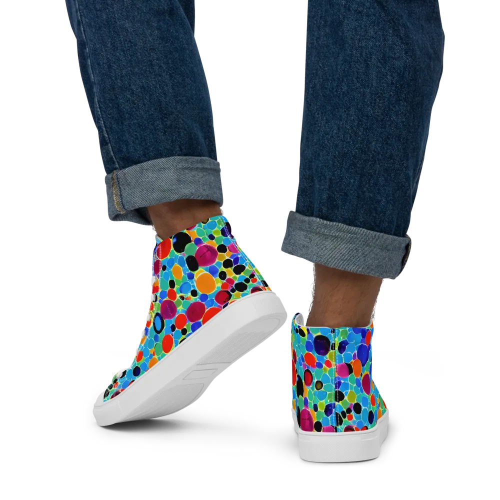 Prismatic Pebbles on Men's High Top Canvas Shoes — Back