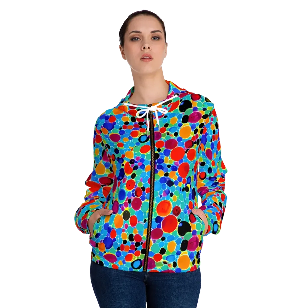Prismatic Pebbles on Women's Full-Zip Hoodie — Front On Person
