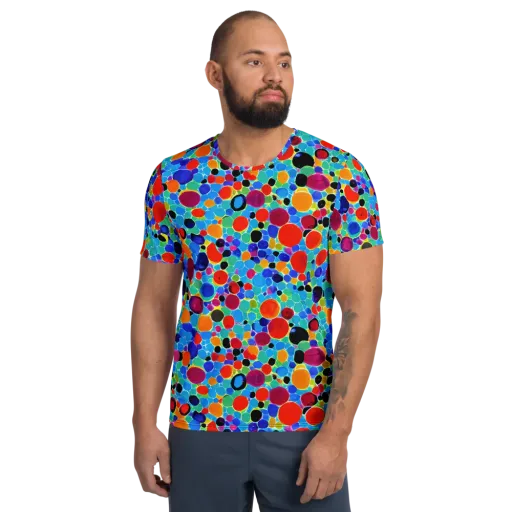 Prismatic Pebbles on a Men's Athletic T-Shirt