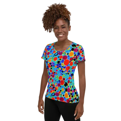 Prismatic Pebbles on a Women's Athletic T-Shirt