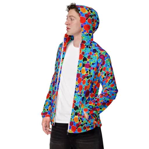 Prismatic Pebbles on a Men's Windbreaker
