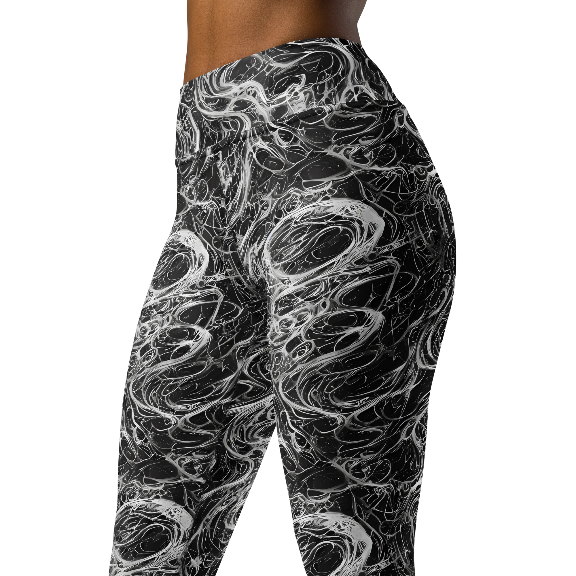 Obsidian Tide on Yoga Leggings — Left Front
