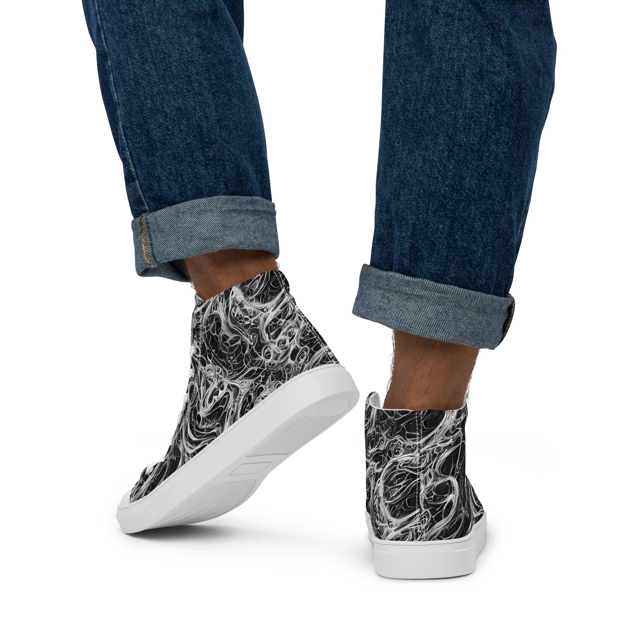 Obsidian Tide on Men's High Top Canvas Shoes — Back