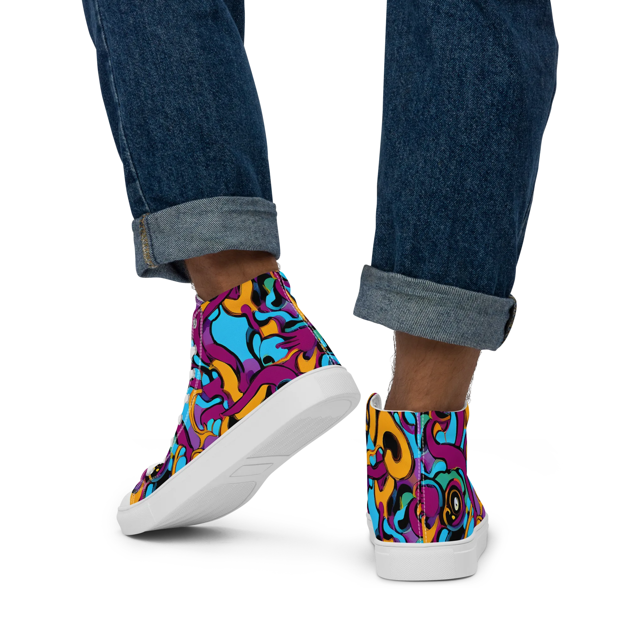 Purple Ignition on Men's High Top Canvas Shoes — Back
