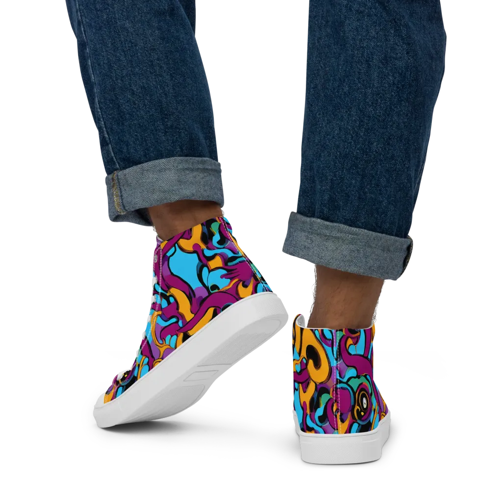 Purple Ignition on Men's High Top Canvas Shoes — Back