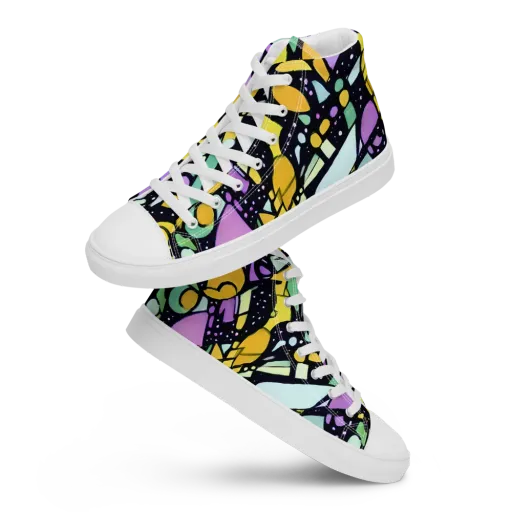 Stellar Stained Glass on a Men's High Top Canvas Shoes