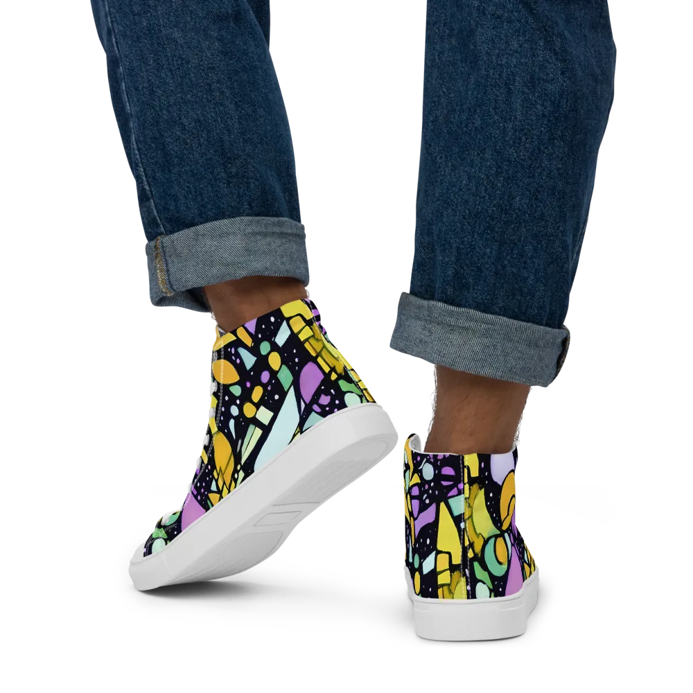 Stellar Stained Glass on Men's High Top Canvas Shoes — Back