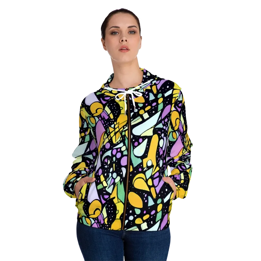 Stellar Stained Glass on Women's Full-Zip Hoodie — Front On Person