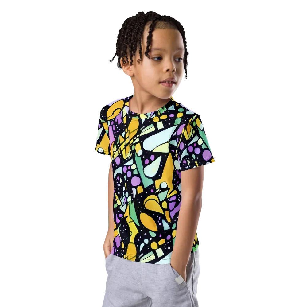 Stellar Stained Glass on Kids Crew Neck T-Shirt — Left Front