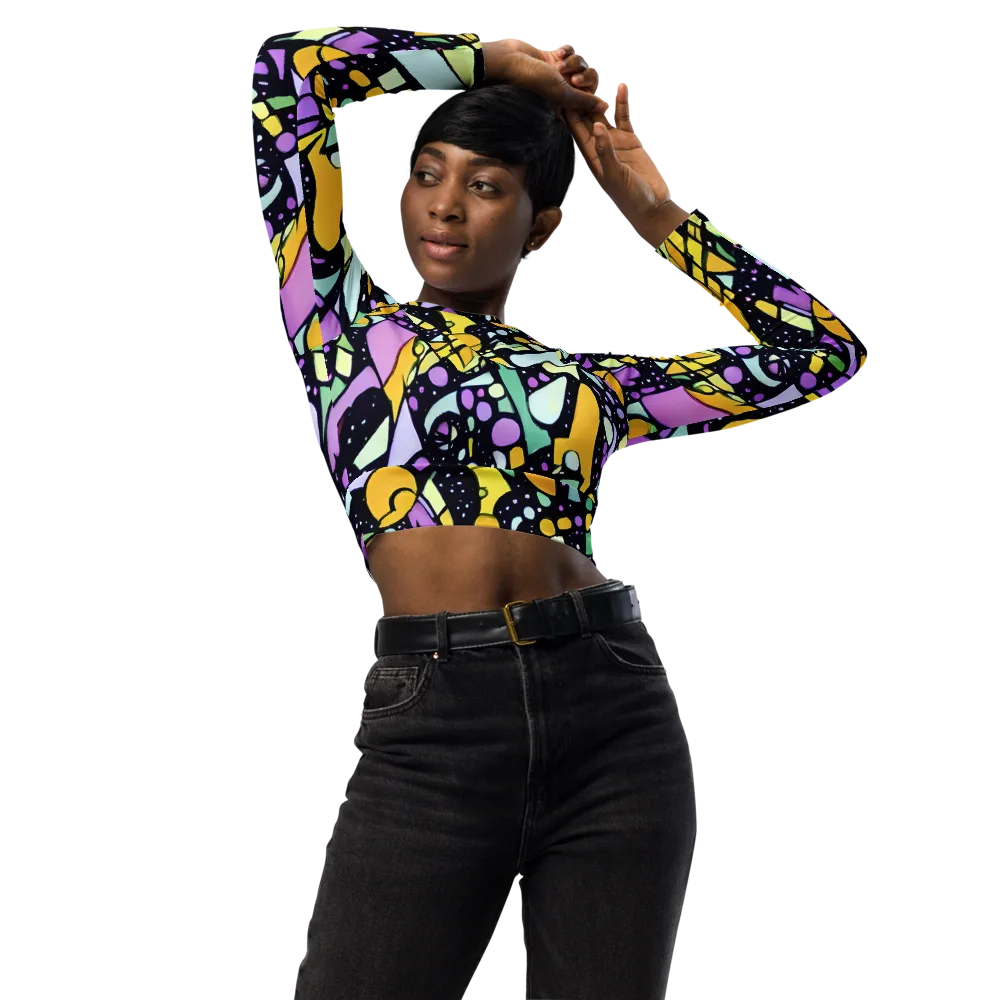 Stellar Stained Glass on Long Sleeve Crop Top — Front