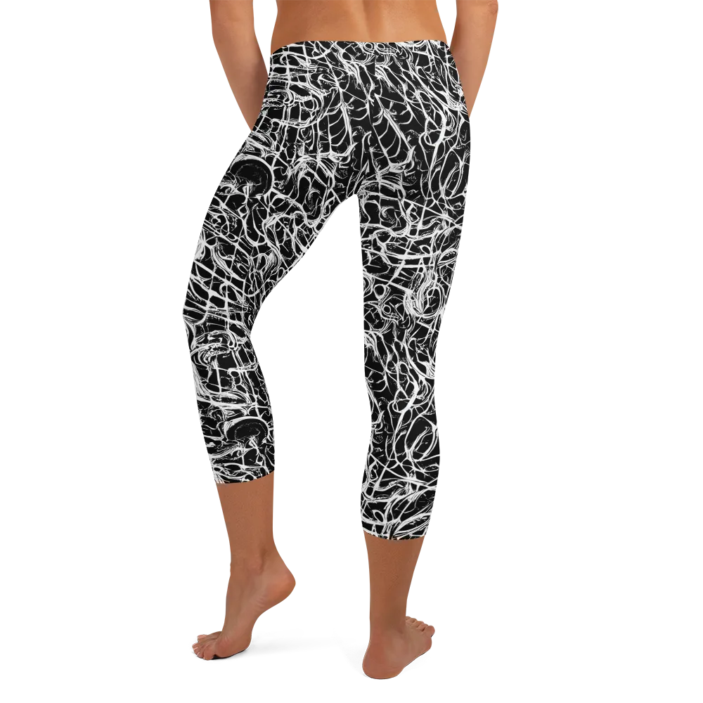 White Noise Bloom on Capri Leggings — Back