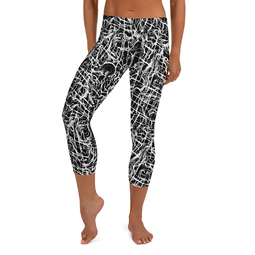 White Noise Bloom on Capri Leggings — Front