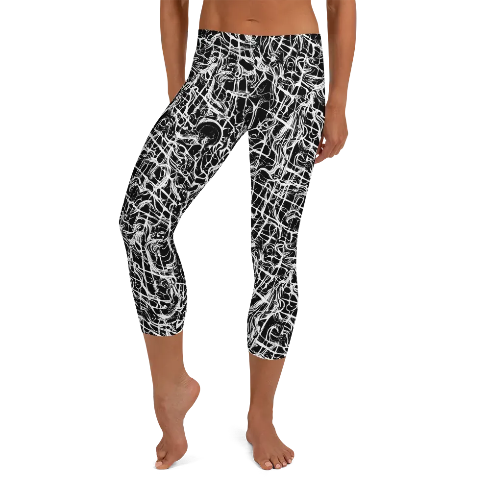 White Noise Bloom on Capri Leggings — Front