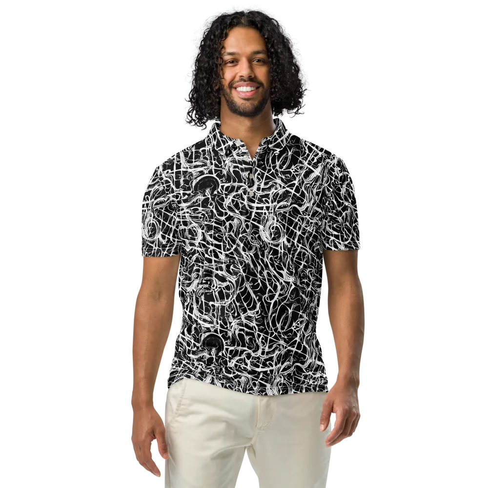 White Noise Bloom on Men's Slim Fit Polo Shirt — Front