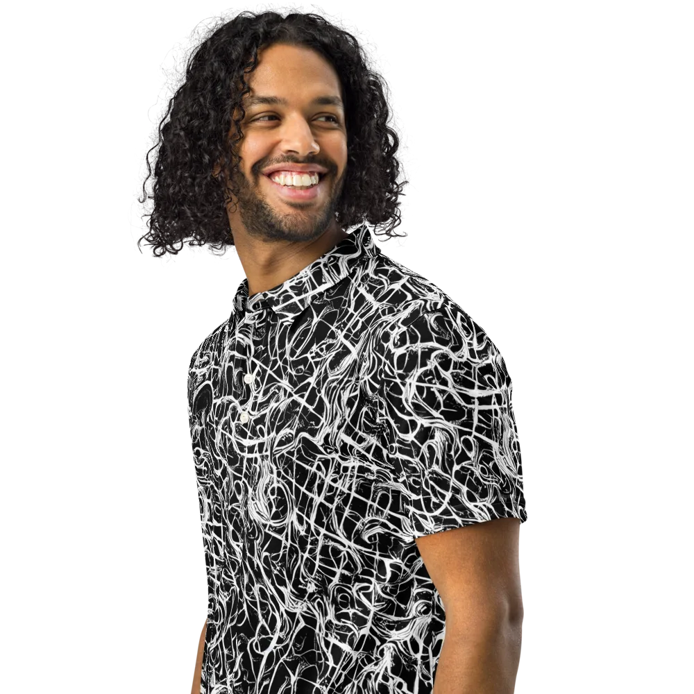 White Noise Bloom on Men's Slim Fit Polo Shirt — Left Front