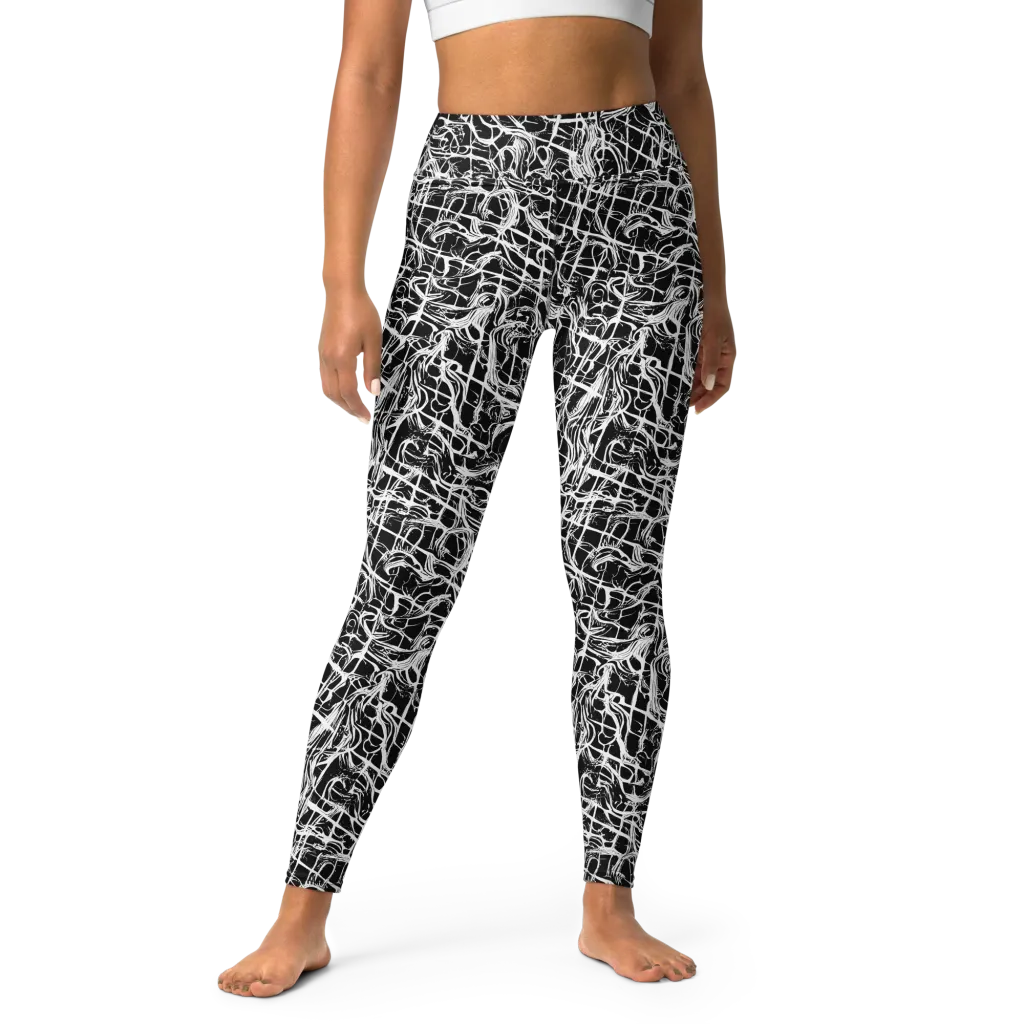 White Noise Bloom on Yoga Leggings — Front