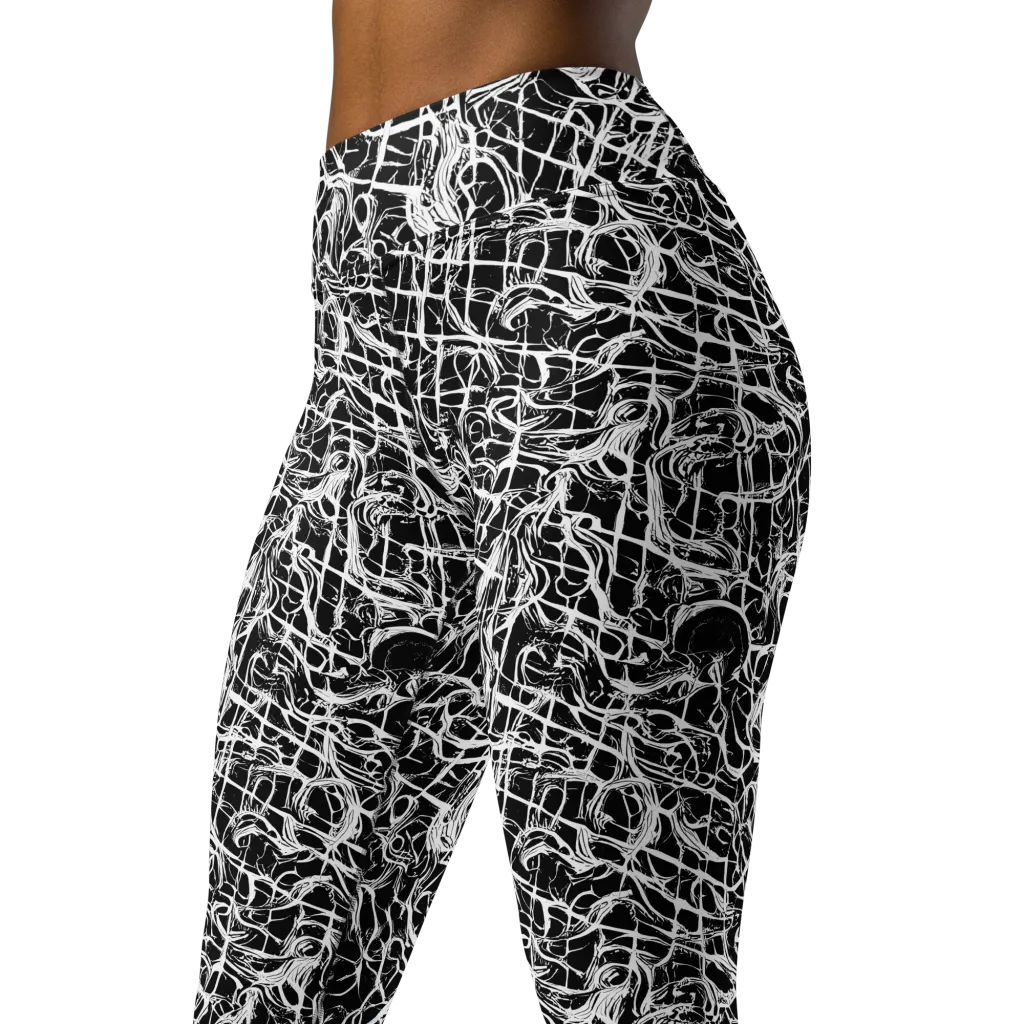 White Noise Bloom on Yoga Leggings — Left Front