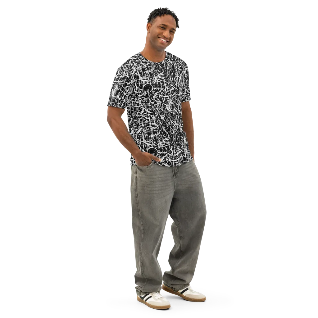 White Noise Bloom on Men's Cotton Crew Neck T-Shirt — Right Front