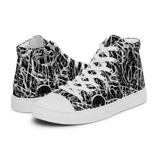 White Noise Bloom on a Men's High Top Canvas Shoes