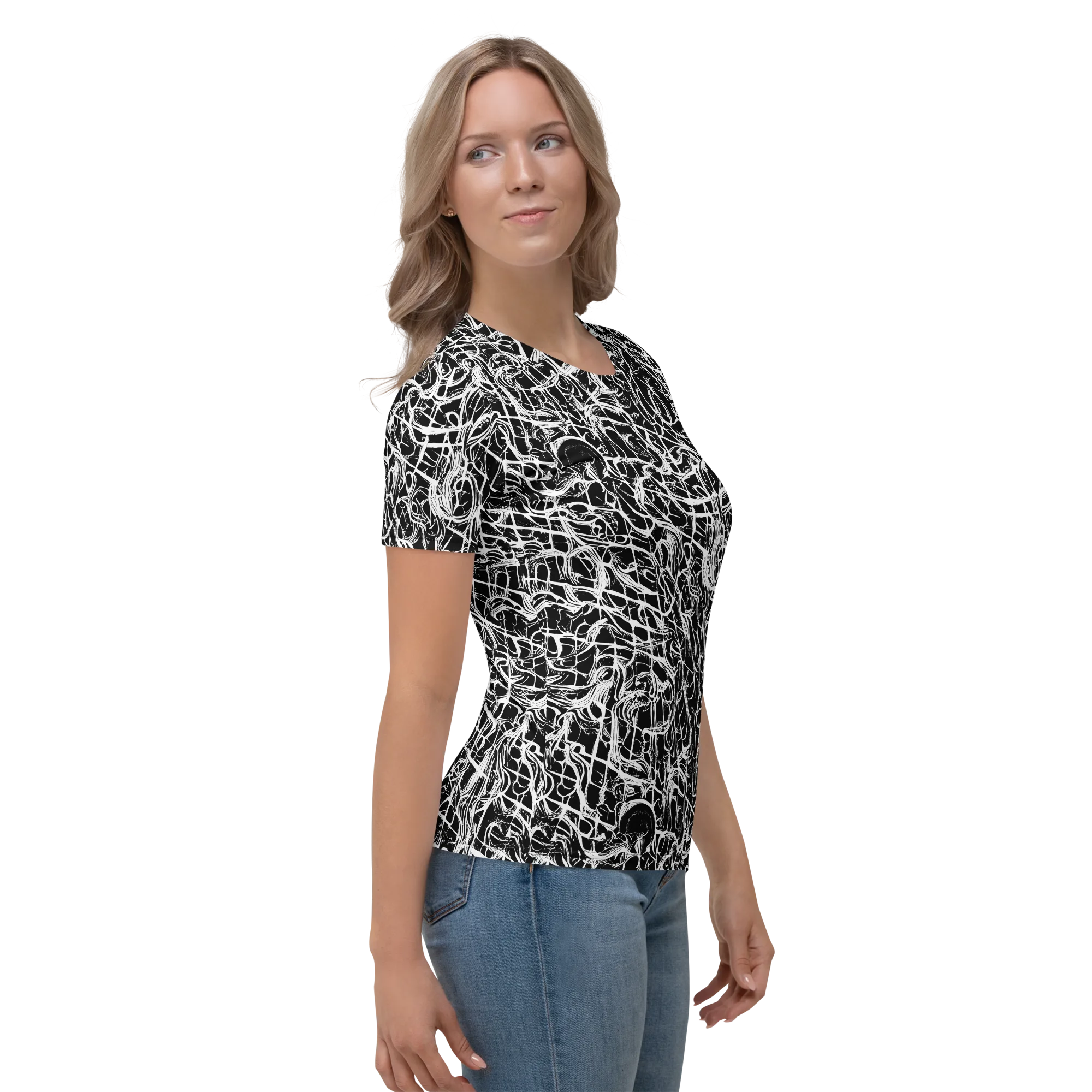White Noise Bloom on Women's Crew Neck T-Shirt — Right