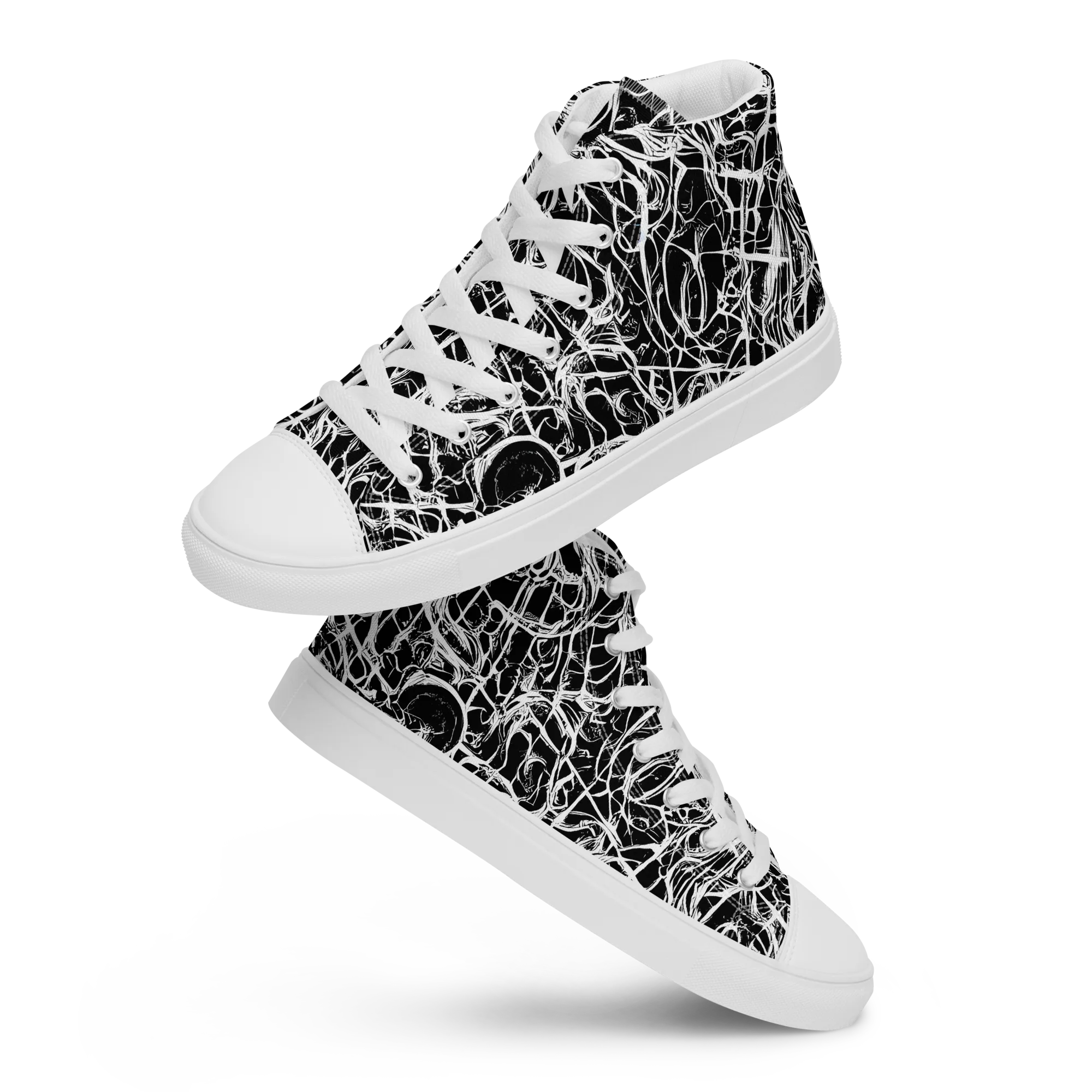 White Noise Bloom on Women's High Top Canvas Shoes — Front
