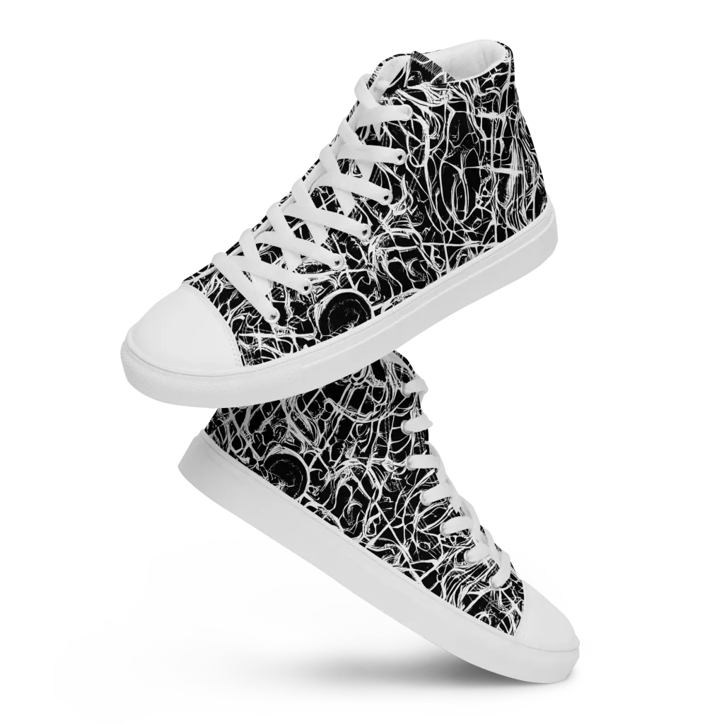 White Noise Bloom on Women's High Top Canvas Shoes — Front