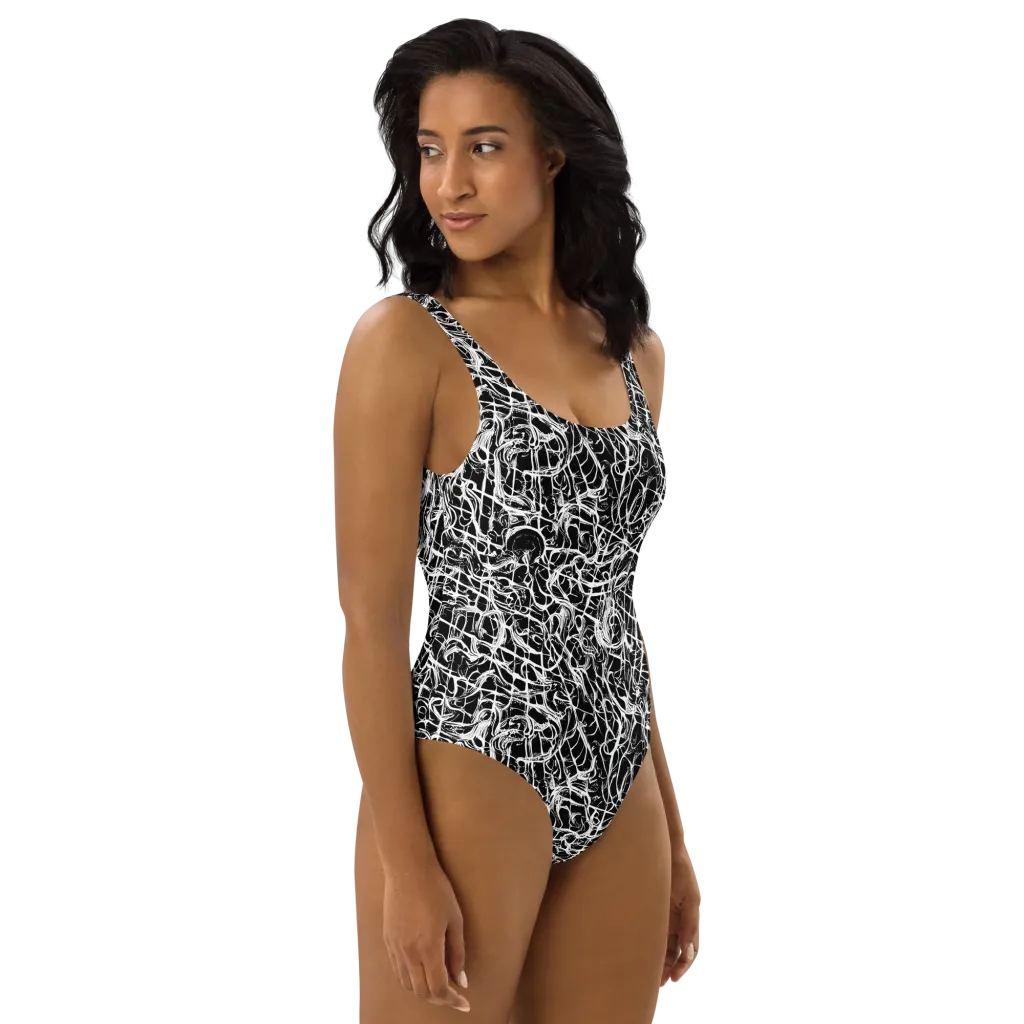 White Noise Bloom on One-Piece Swimsuit — Right