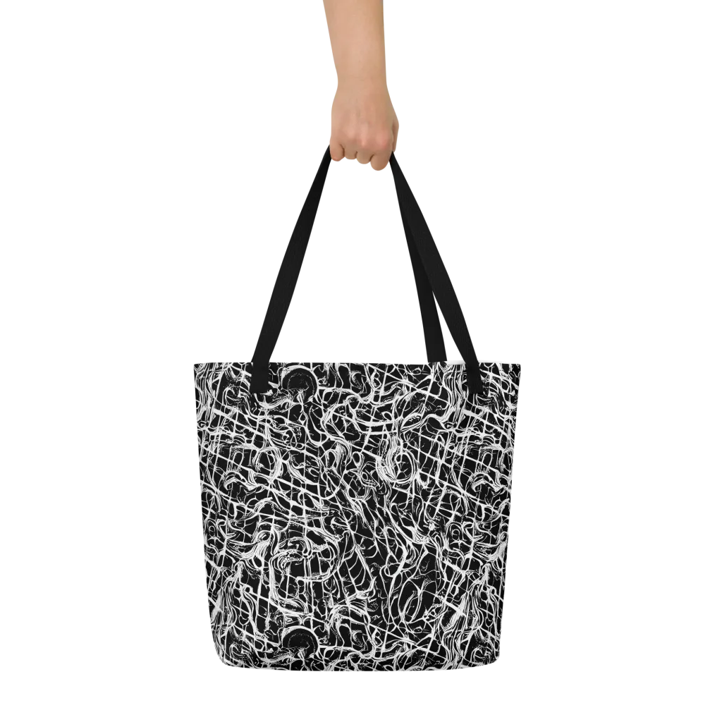 White Noise Bloom on Large Tote Bag W/ Pocket — Front