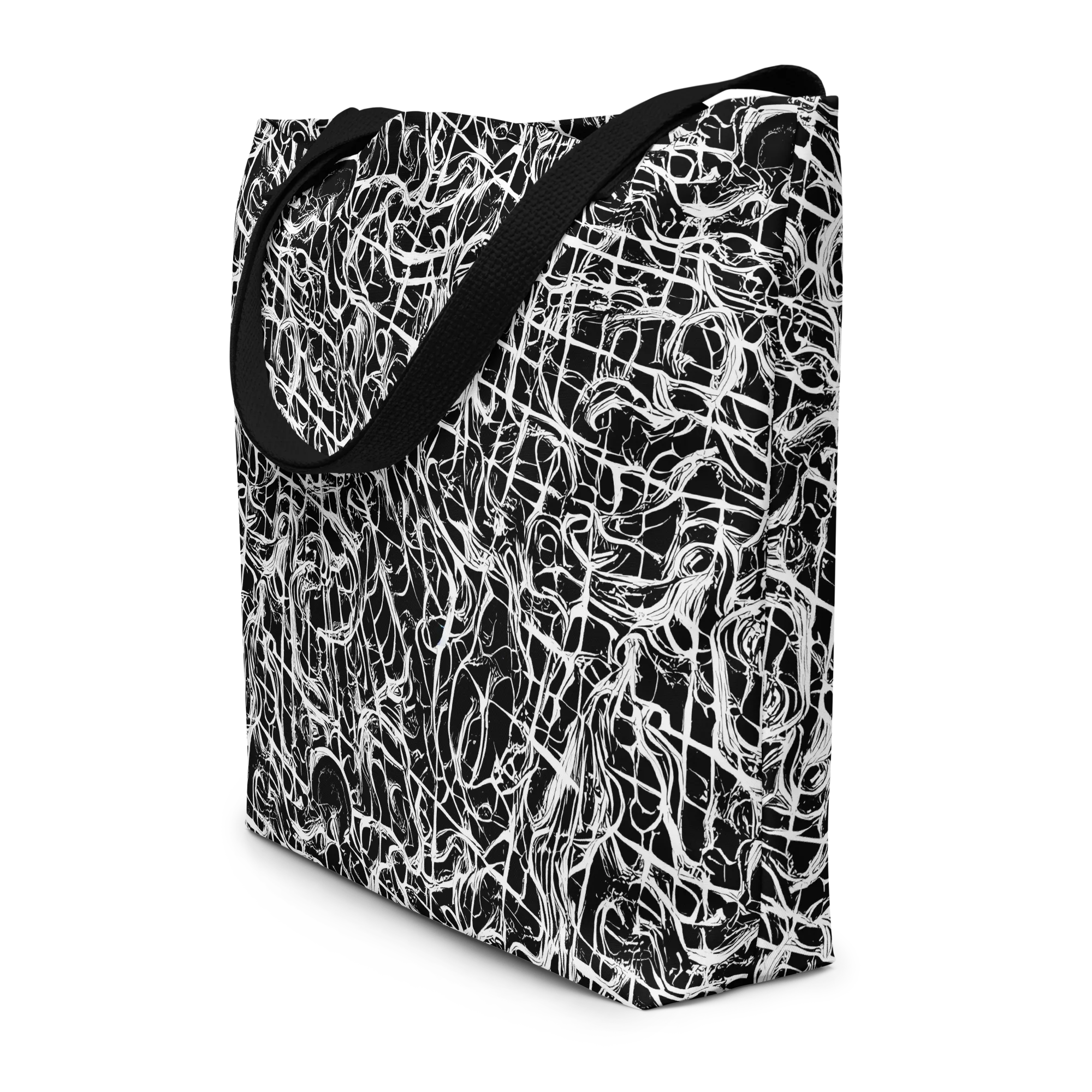 White Noise Bloom on Large Tote Bag W/ Pocket — Front