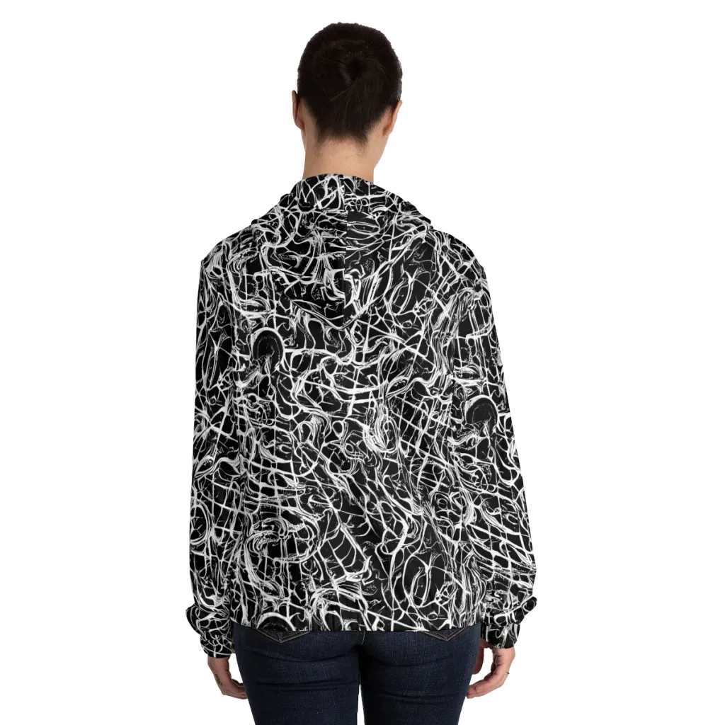 White Noise Bloom on Women's Full-Zip Hoodie — Back On Person