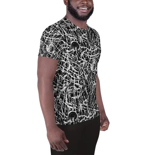 White Noise Bloom on a Men's Athletic T-Shirt