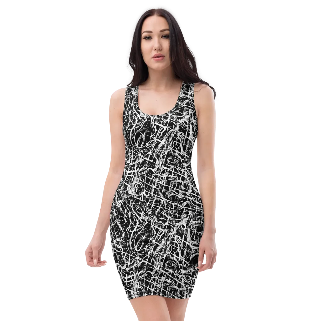 White Noise Bloom on Bodycon Dress — Front