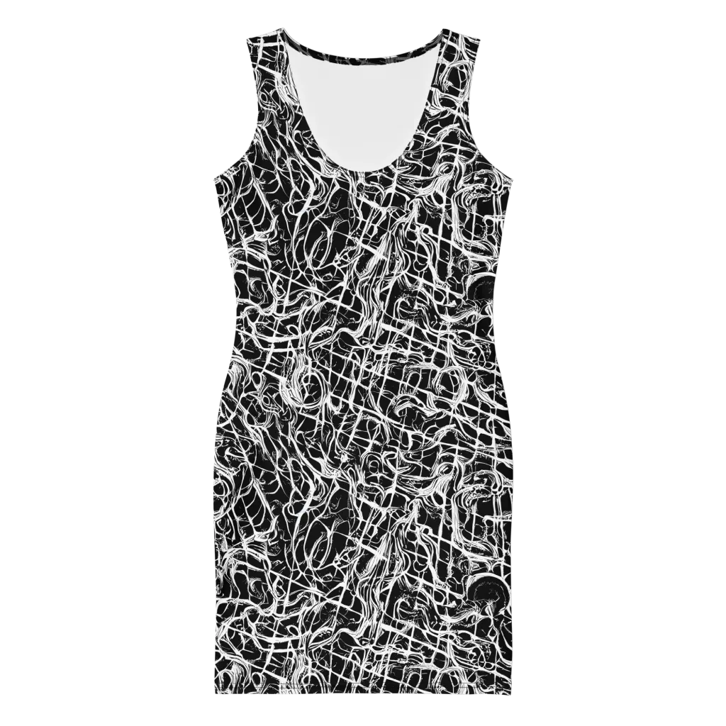 White Noise Bloom on Bodycon Dress — Front