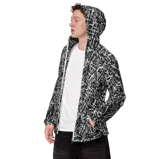 White Noise Bloom on a Men's Windbreaker