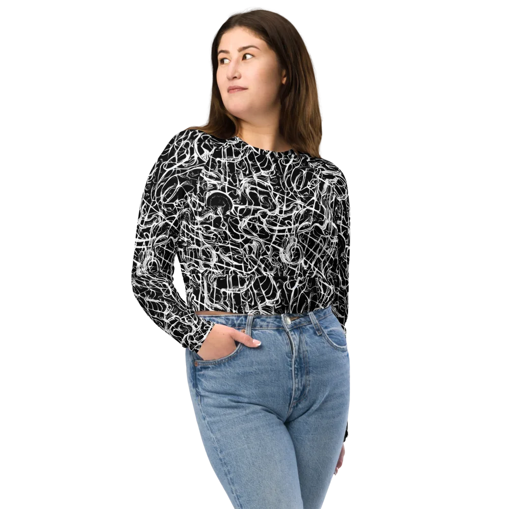 White Noise Bloom on Long Sleeve Crop Top — Front