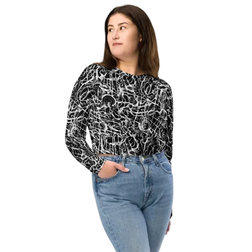 White Noise Bloom on a Long Sleeve Crop Top