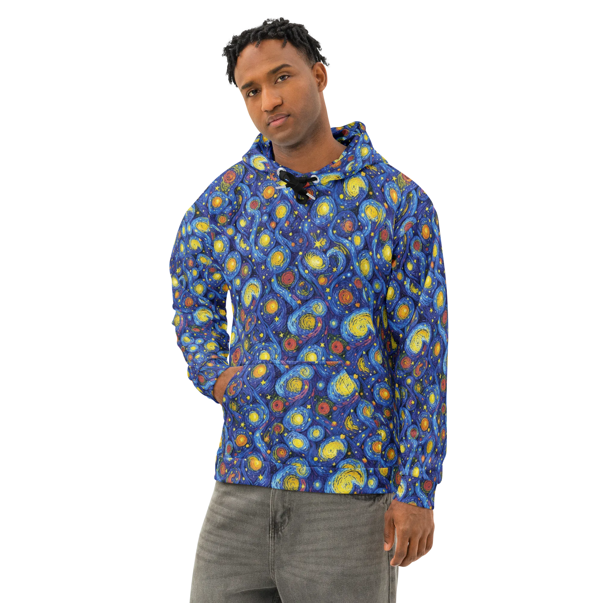 Cosmic Whirl on Cotton Hoodie — Left Front