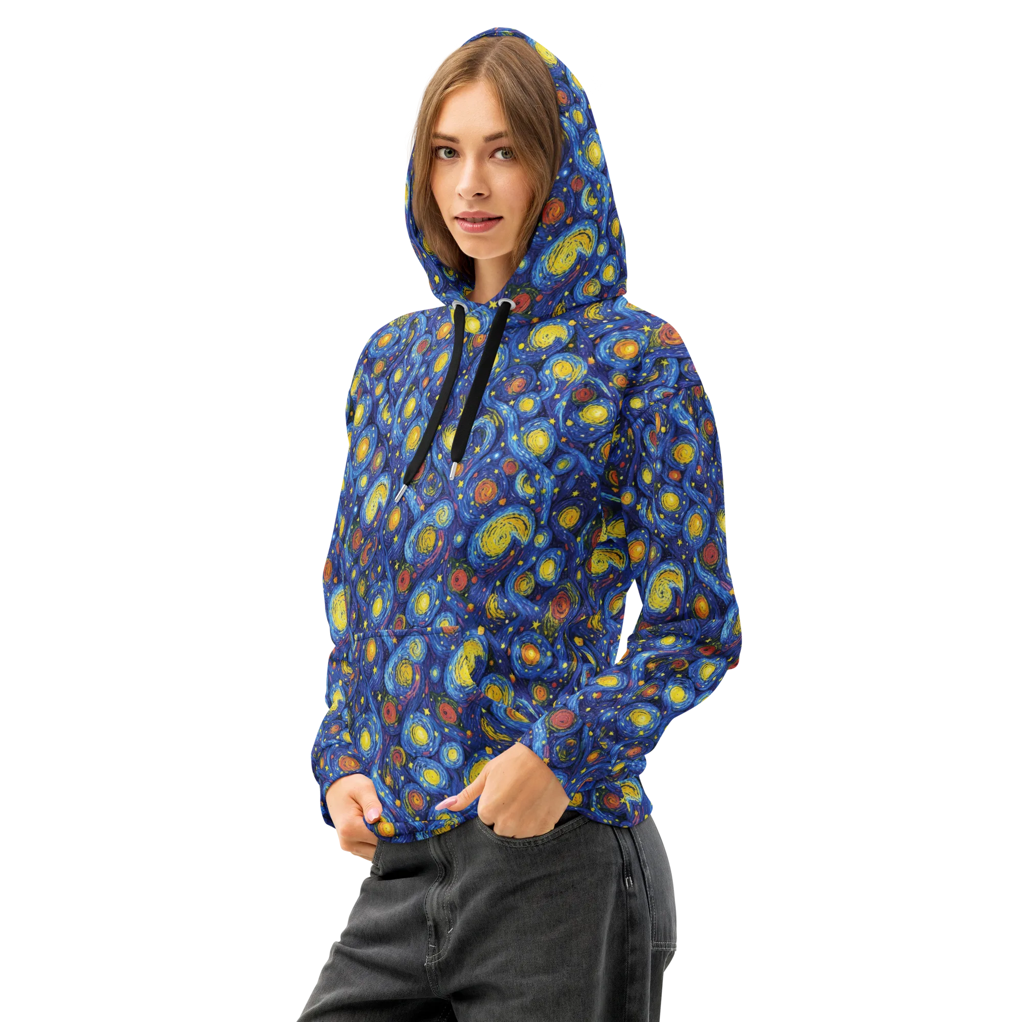 Cosmic Whirl on Cotton Hoodie — Left Front