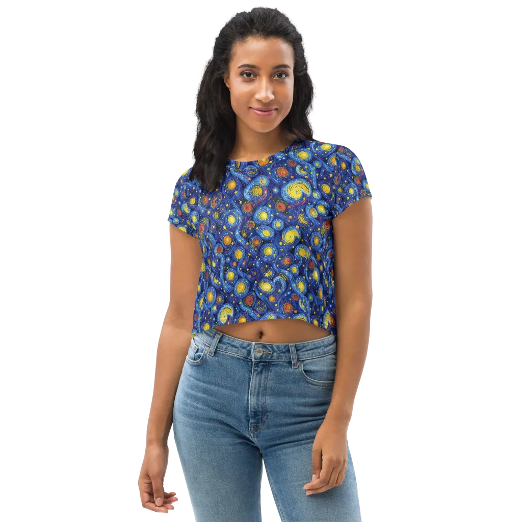 Cosmic Whirl on Crop Tee — Front