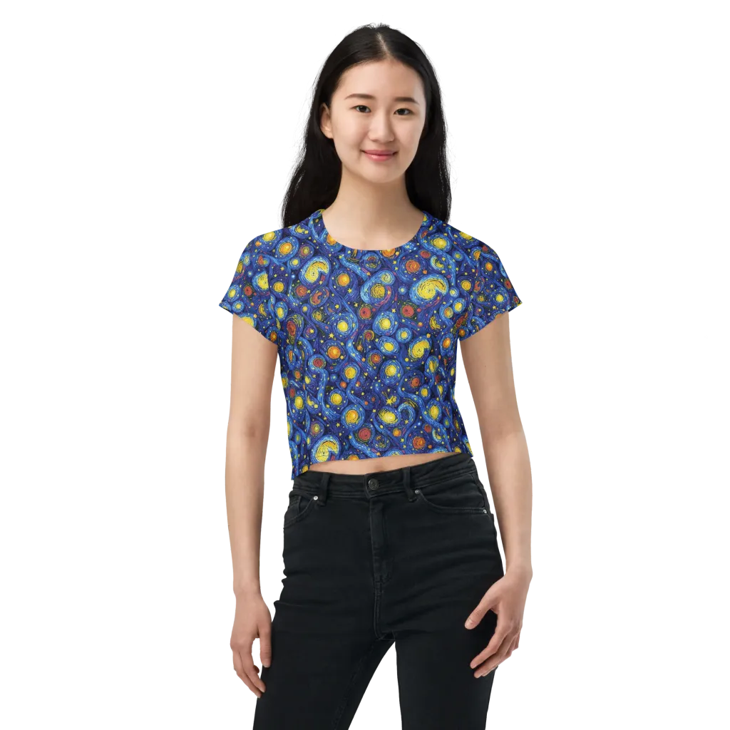 Cosmic Whirl on Crop Tee — Front