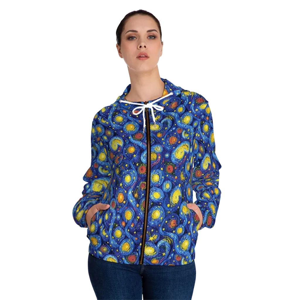 Cosmic Whirl on Women's Full-Zip Hoodie — Front On Person