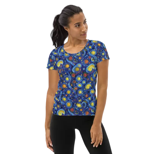 Cosmic Whirl on a Women's Athletic T-Shirt