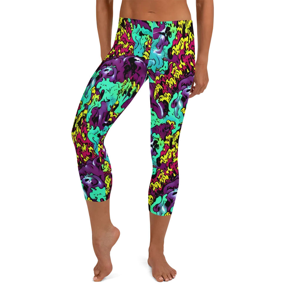 Electric Jurassic on Capri Leggings — Front