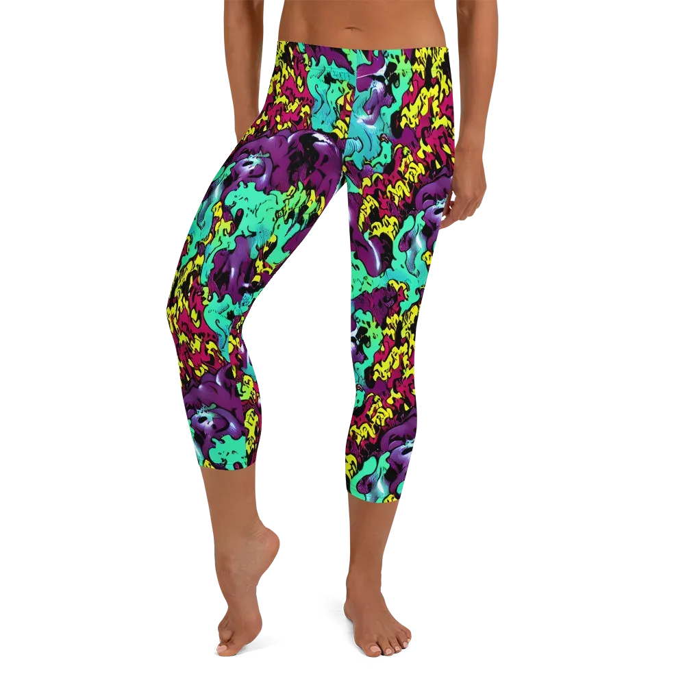 Electric Jurassic on Capri Leggings — Front
