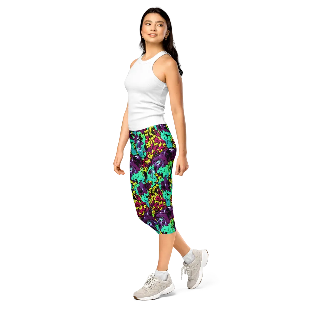 Electric Jurassic on Capri Leggings — Left Front