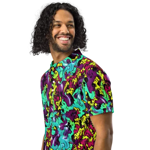 Electric Jurassic on a Men's Slim Fit Polo Shirt