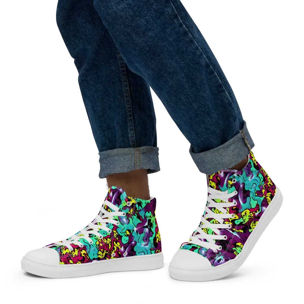 Electric Jurassic on Men's High Top Canvas Shoes — Left